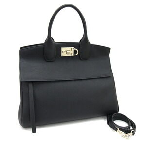 Salvatore Ferragamo Gancini Studio Bag Black Leather Handbag